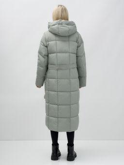 Пальто утепленное стеганное зимнее с капюшоном женское зеленого цвета 9609Z - Mtforce фото 12