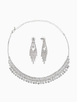 Набор 2 пред-а: серьги, колье со стразами "Лёд" зигзаг, d=13,5см, цвет белый в серебре
