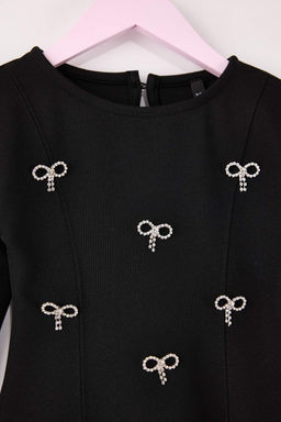 Siyah Fiyonk Detayl? Maxi Boy K?z Cocuk Dokuma Y?lbas? Elbisesi TKDAW26EL00012 - Trendyolmilla фото 3