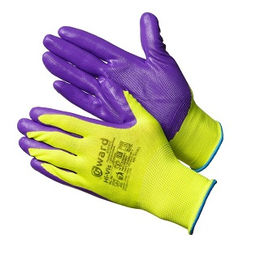 Перчатки нейлон Облитая ладонь "Пежо", красн-чер, сирен-желт (12 пар в уп.) (0612) ЦЕНА ЗА ПАРУ