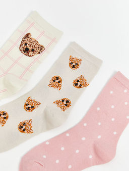 Ay? Teddy Desenli K?z ?ocuk Soket ?orap 5li