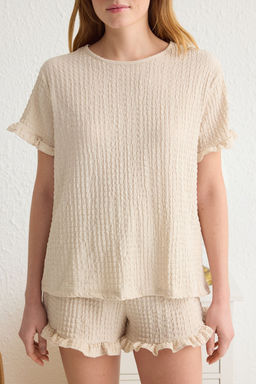 Trendyolmilla Ekru F?rf?rl? Burumcuk Sortlu Orme Pijama Tak?m? THMSS25PT00018  фото 3