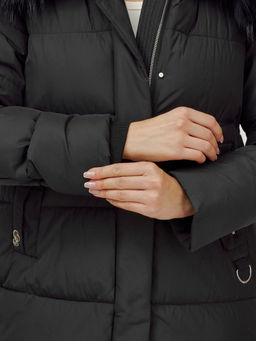 Куртка Бренд Visdeer  ПРЕМИУМ КЛАССА зимняя с мехом ЕНОТА, черного цвета  фото 16