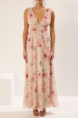 TRENDYOLMILLA Cok Renkli Astarl? Sifon Dokuma Maxi S?k Abiye Elbise TPRSS25AE00041  фото 3