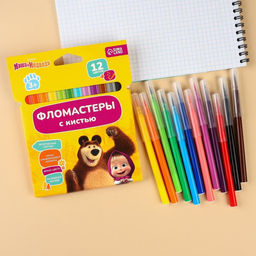 Фломастеры с кистью, 12 цветов, Маша и Медведь  фото 17