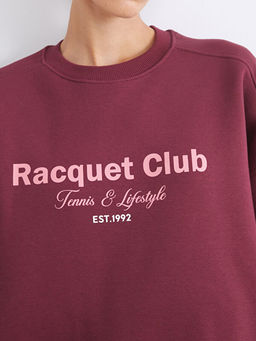 Bask?l? Oversize Kad?n Kal?n Sweatshirt