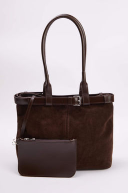 Koyu Kahverengi Hakiki Suet Kad?n Midi Boy Omuz Cantas? TAKAW26OC00086 - Trendyolmilla фото 3
