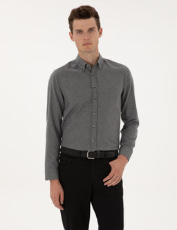 Gri Flanel Dokulu Slim Fit Uzun Kollu G_mlek - Pierre cardin фото 3