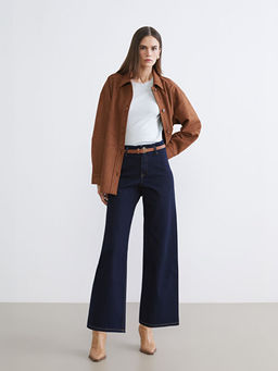 Beli Kemerli Wideleg Kad?n Jean Pantolon