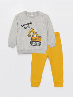 Bisiklet Yaka Bask?l? Uzun Kollu Erkek Bebek Sweatshirt ve E?ofman Alt? 2li Tak?m