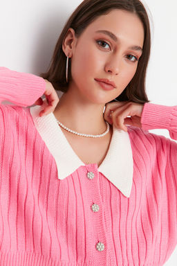 TRENDYOLMILLA Indigo Super Crop Gomlek Yaka Garnili Triko H?rka TWOAW23HI00519 фото 2