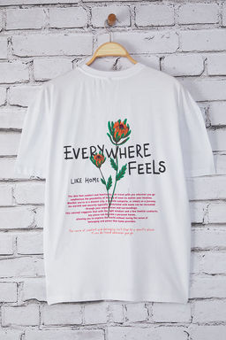 TRENDYOL MAN Beyaz Oversize/Genis Kesim Cicek Nak?sl? %100 Pamuk T-Shirt TMNSS25TS00026 - Trendyolmilla фото 3