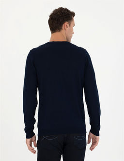 Lacivert Slim Fit Bisiklet Yaka Y_n Kar___ml_ Basic Triko Kazak - Pierre cardin фото 5