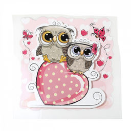 Термотрансфер арт.TBY.1228 Совы и сердце 12х12см, уп.10шт