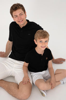 Erkek Regular Fit Polo Yaka Siyah Basic Ti__rt