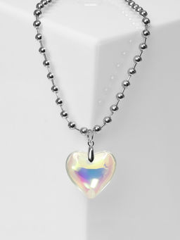 Кулон «Сердце» большое, цветное в серебре, 40 см