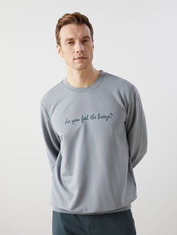 Bisiklet Yaka Uzun Kollu Bask?l? Erkek Sweatshirt