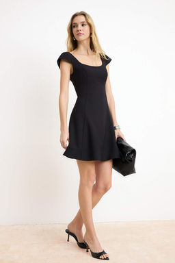 Siyah Mini S?rt Baglama Detayl? Dokuma Elbise TWOSS26EL00116