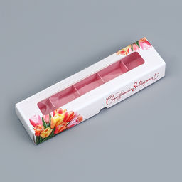 Цена за 10 шт. Коробка для 5 конфет с обечайкой, с окном 8 марта, 21?5?3.3 см