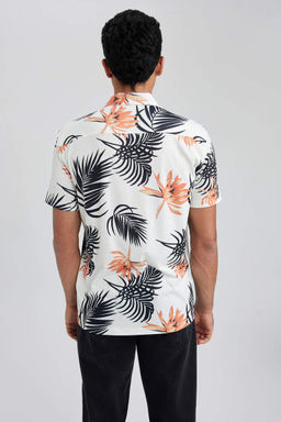 Рубашка из чесаного хлопка с короткими рукавами и воротником в стиле пэчворк стандартного кроя с принтом - Defacto фото 10