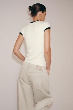 CAMISETA RIB CONTRASTE / Crudo - Zara фото 3