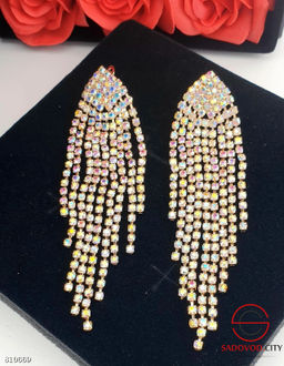 Серьги вечерние длинные висячие блестящие со стразами - Bruno фото 2