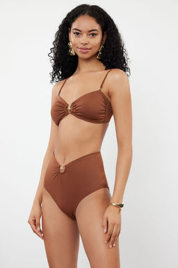 Kahverengi Premium Aksesuarl? Yuksek Bel Hipster Bikini Alt? TBESS24BA00127
