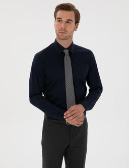 Lacivert Slim Fit Pamuk Kar___ml_ G_mlek