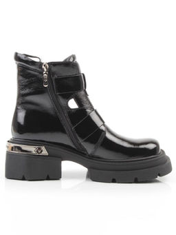 01-D1-8071 BLACK Ботинки демисезонные женские (натуральная кожа, байка)