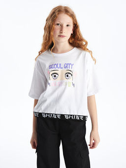 Bisiklet Yaka K-Pop Bask?l? K?z ?ocuk Ti??rt
