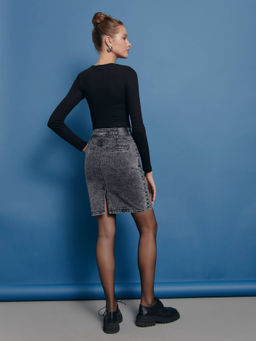 CONTE Джинсовая юбка прямого силуэта CON-385 acid washed grey
