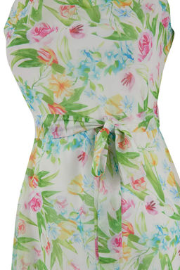 Beyaz Cicek Desenli Kusakl? A Kesim Halter Yaka Astarl? Sifon Ucus Ucus Midi Elbise TWOSS20EL2536