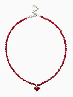Чокер из бисера «Хрусталь» сердце, красный в серебре, 36 см + 5 см доп, цепочка