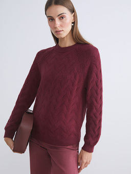 Bisiklet Yaka Kendinden Desenli Kad?n Triko Kazak