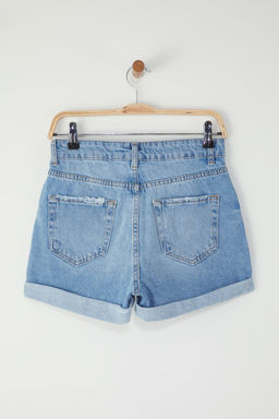 Mavi Yuksek Bel Paca Katlamal? Mini Denim Sort TWOSS25SR00170