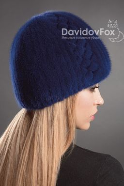 Шапка Сноп норка орнамент индиго