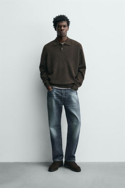 POLO PUNTO REGULAR FIT MEZCLA LANA / marr?n vigor?