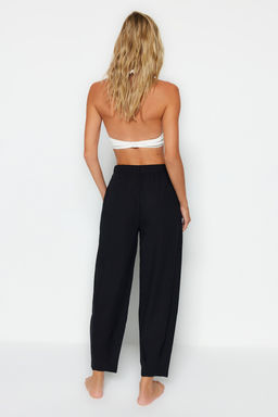 Plaj Giyim Siyah Dokuma Yuksek Bel Pantolon TBESS23PL00015