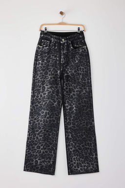 Limited Edition Cok Renkli Leopar Varak Bask?l? Yuksek Bel Wide Leg Jeans TWOAW25JE00071 - Trendyolmilla фото 2