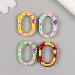 Цена за 4 шт. Карабин металл Овал. Сердечко и горошины МИКС 2,7х2 см - Арт узор фото 2