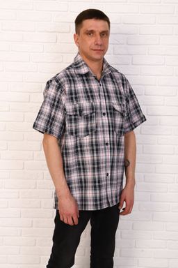 Р4а Сорочка мужская шотланка кор. рукав гигант