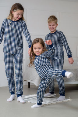 Пижама подростковая из кулирки пенье на манжетах Дрёма клетка синяя - Амадэль фото 18