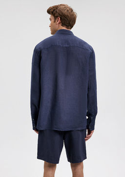 Lacivert Keten Gomlek - Mavi фото 4