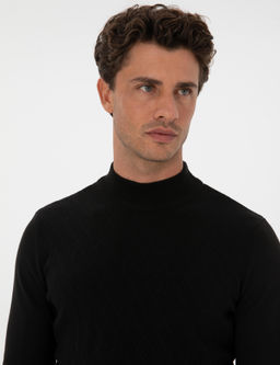 Siyah Slim Fit Yar_m Bal_k__ Yaka Triko Kazak - Pierre cardin фото 2