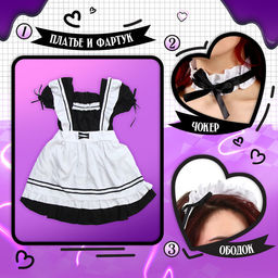 Карнавальный костюм «Милая горничная»: платье, фартук, ободок, чокер, подвязки, манжеты, чулки, р. 44–46