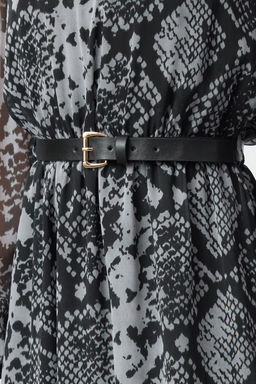 Siyah Animal Kemerli Midi Dokuma Elbise TWOAW25EL00341 - Trendyolmilla фото 3