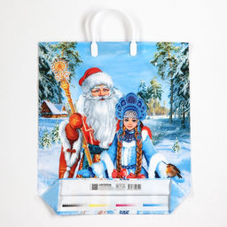 Цена за 10 шт. Пакет новогодний «Волшебная встреча», полиэтиленовый с пластиковой ручкой, 40×44 см