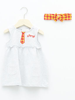 Bisiklet Yaka Harry Potter Bask?l? K?z Bebek Elbise ve Sa? Band? 2li Tak?m