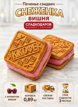 Печенье Снеженка вишня ТВ 0,890кг
