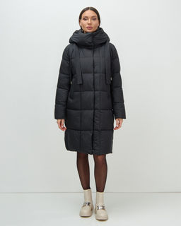 Пальто зимнее утепленное с капюшоном женское черного цвета 7700Ch - Visdeer фото 6